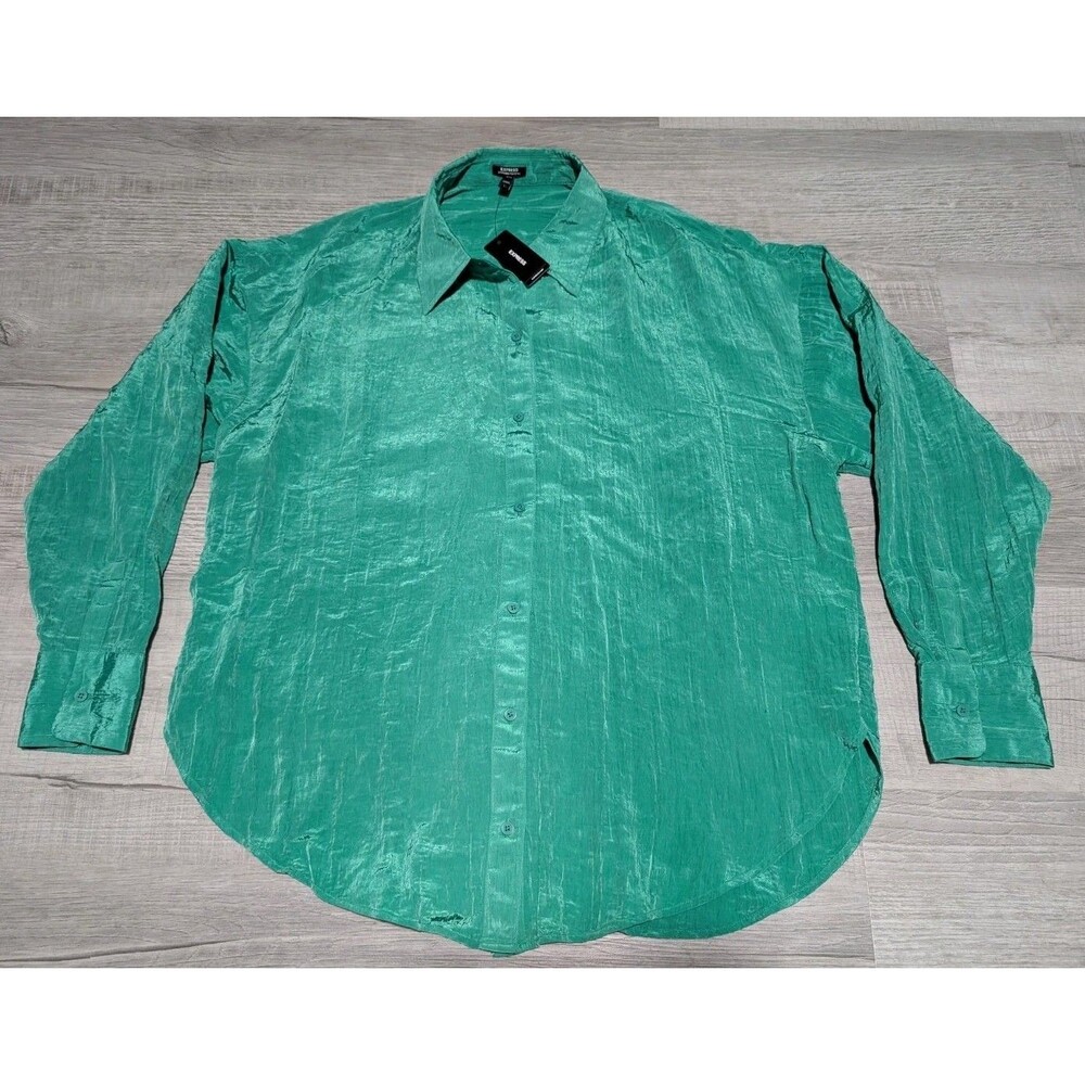 Express Women Boyfriend Portofino Button Down Shirt Top Size Large Green NWT
